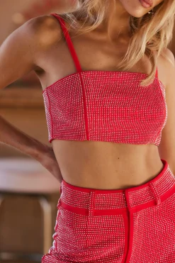 Online Ace Red Rhinestone Top Going Out Tops|Tees + Tanks