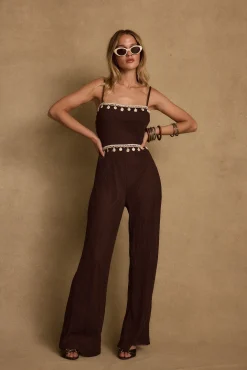 Clearance Adella Espresso Shell Trimmed Jumpsuit Seashells + Wedding Bells|Jumpsuits + Rompers