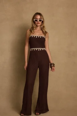 Clearance Adella Espresso Shell Trimmed Jumpsuit Seashells + Wedding Bells|Jumpsuits + Rompers