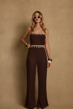 Clearance Adella Espresso Shell Trimmed Jumpsuit Seashells + Wedding Bells|Jumpsuits + Rompers
