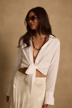 Clearance Adriana White Tie Front Top Date Night Tops|Going Out Tops