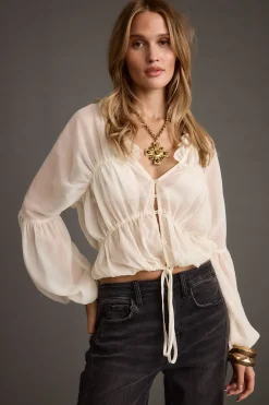 Outlet Alba White Chiffon Long Sleeve Blouse Date Night Tops|Long Sleeves
