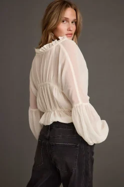 Outlet Alba White Chiffon Long Sleeve Blouse Date Night Tops|Long Sleeves