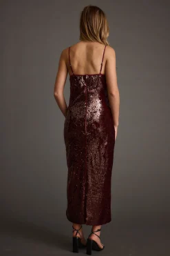 Online All For You Merlot Sequin Rosette Midi Dress Party Dresses|Wedding Guest Dresses