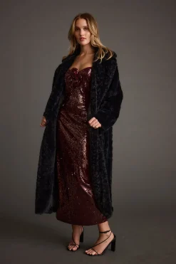 Online All For You Merlot Sequin Rosette Midi Dress Party Dresses|Wedding Guest Dresses