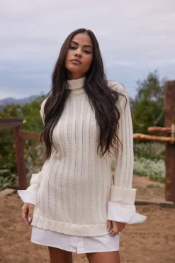 Online Allison White Long Sleeve Knit Mini Dress Long Sleeves|Day Dresses