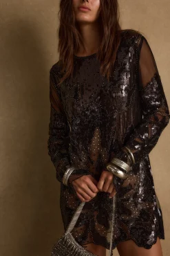 Online Amber Nights Black Beaded Mini Dress Western Bachelorette|Festival Restocked