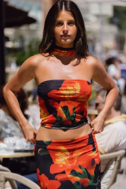 Online Amour Floral Strapless Scarf Top Going Out Tops|Sets