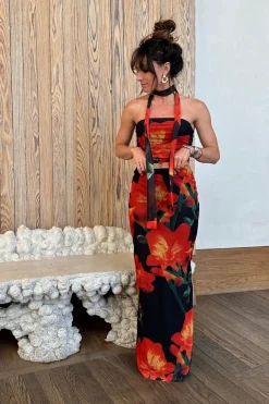 Online Amour Floral Strapless Scarf Top Going Out Tops|Sets