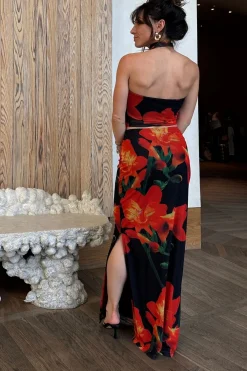 Online Amour Floral Strapless Scarf Top Going Out Tops|Sets