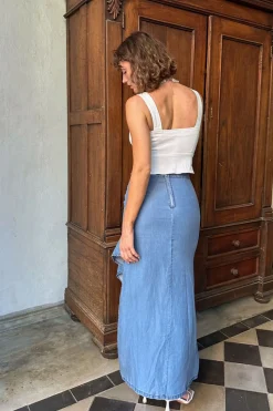 Clearance Annabelle Denim Ruffle Trim Maxi Skirt Denim|Skirts