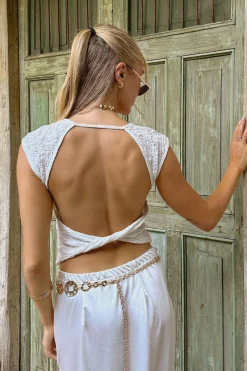 Outlet April White Lace Top Tees + Tanks|The White Edit