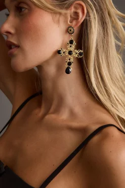 Best Arabella Gold and Black Statement Cross Earrings Jewelry|Festival Shoes + Accessories