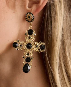 Best Arabella Gold and Black Statement Cross Earrings Jewelry|Festival Shoes + Accessories