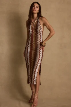Hot Arista Chevron Halter Maxi Dress Seashells + Wedding Bells|Date Night Dresses