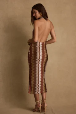 Hot Arista Chevron Halter Maxi Dress Seashells + Wedding Bells|Date Night Dresses