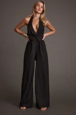 Discount Astoria Black Plunge Halter Tailored Jumpsuit Jumpsuits + Rompers