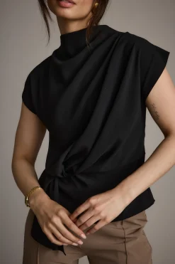New Atwood Black Twist Front Blouse Workwear Tops|Tees + Tanks