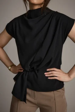 New Atwood Black Twist Front Blouse Workwear Tops|Tees + Tanks