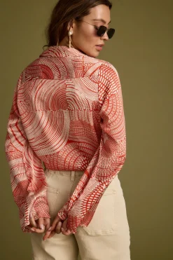 Fashion Augusta Tropical Rust Long Sleeve Tie Top Long Sleeves|Vacation Tops