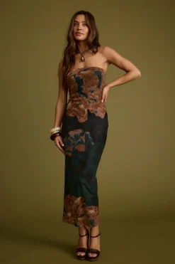 Fashion Avani Emerald Floral Strapless Maxi Dress Date Night Dresses|Party Dresses