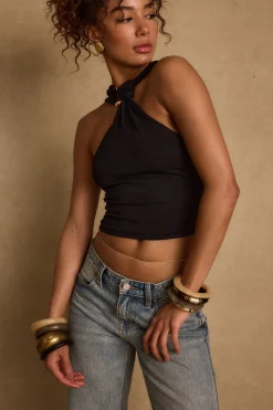 New Azula Black Embellished Halter Top Date Night Tops|Tees + Tanks