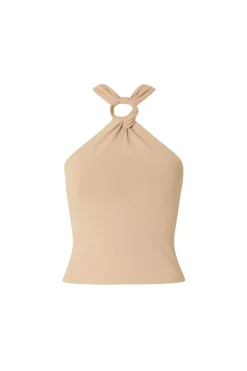 Hot Azula Tan Embellished Halter Top Date Night Tops|Tees + Tanks