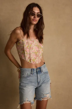 Hot Bay View Floral Corset Top Tees + Tanks|Vacation Tops