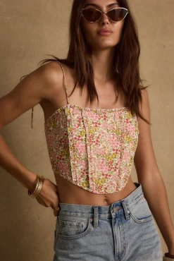 Hot Bay View Floral Corset Top Tees + Tanks|Vacation Tops
