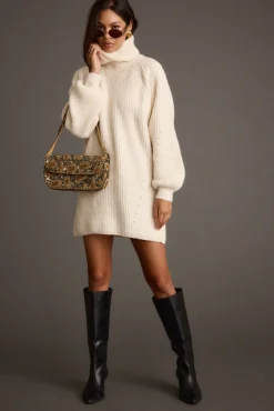 Best Beau Cream Turtleneck Sweater Mini Dress Sweaters + Cardis|Mini Dresses