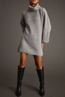 Sale Beau Heather Grey Turtleneck Sweater Mini Dress Sweaters + Cardis|Mini Dresses