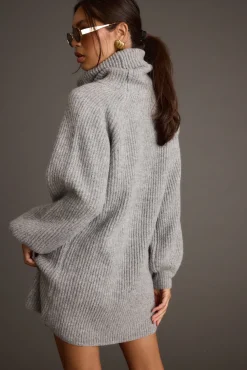 Sale Beau Heather Grey Turtleneck Sweater Mini Dress Sweaters + Cardis|Mini Dresses