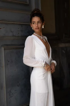 Outlet Bella White Mesh Plunge Maxi Dress The White Edit|Honeymoon
