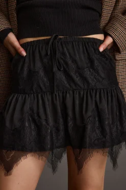 Best Bexley Black Lace Trim Mini Skirt Date Night Bottoms|Skirts