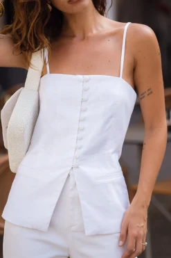 Clearance Bianco White Linen Longline Top Workwear Tops|Tees + Tanks