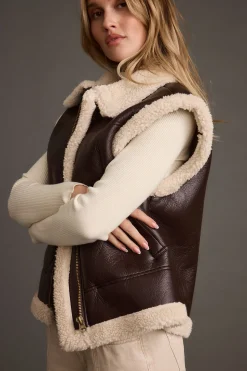 Best Bighorn Oversized Sherpa Vegan Leather Vest Outerwear|Jackets