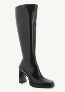 Hot Lorelai Black Semi Patent Boot Shoes
