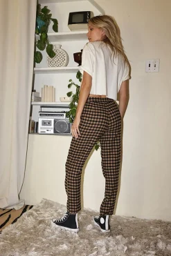Online Bishop Tan Checkered Cropped Trousers Pants