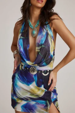 Fashion Bonnie Blue Printed Mesh Mini Dress Festival Dresses|Festival Dresses