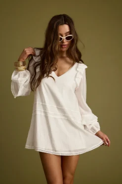 Online Bound White Long Sleeve Micro Tunic Dress The White Edit|Seashells + Wedding Bells