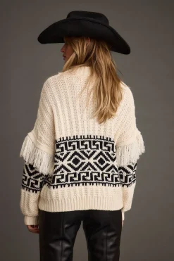 Outlet Bozeman Cream Printed Fringe Sweater Sweaters + Cardis|Long Sleeves