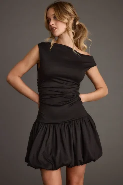 Online Bridget Black Off the Shoulder Bubble Hem Mini Dress Date Night Dresses|Party Dresses
