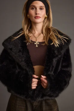 Sale Brielle Black Faux Fur Cropped Jacket Outerwear|Jackets