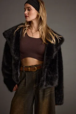 Sale Brielle Black Faux Fur Cropped Jacket Outerwear|Jackets