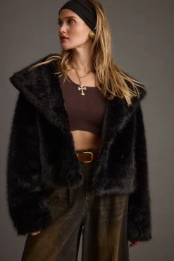 Sale Brielle Black Faux Fur Cropped Jacket Outerwear|Jackets