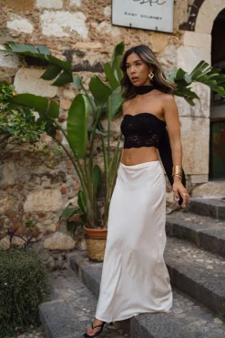 Outlet Brigette Black Lace Crop Top and Neck Scarf Going Out Tops|Tees + Tanks