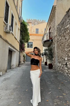 Outlet Brigette Black Lace Crop Top and Neck Scarf Going Out Tops|Tees + Tanks