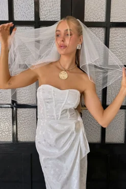 New Brighton White Strapless Satin Wrap Dress Engagement Party|Bridal Dresses