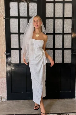 New Brighton White Strapless Satin Wrap Dress Engagement Party|Bridal Dresses