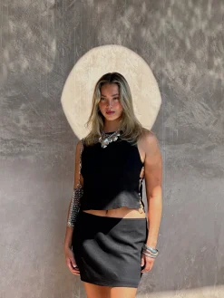 New Brooke Black Linen Mini Skirt Date Night Bottoms|Going Out Bottoms
